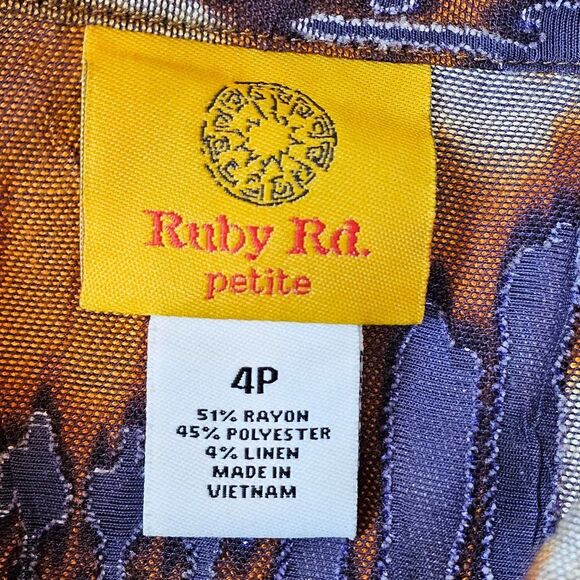 Ruby Rd Shell Button Flap Pocket Tab Sleeve Lagenlook Rustic Blouse Size 4P - Picture 5 of 10